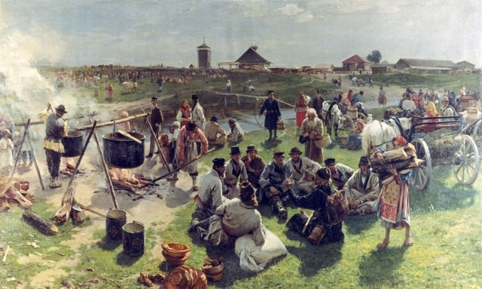 Общий жертвенный котёл в престольный праздник. Картина И. Прянишникова; историческая иллюстрация